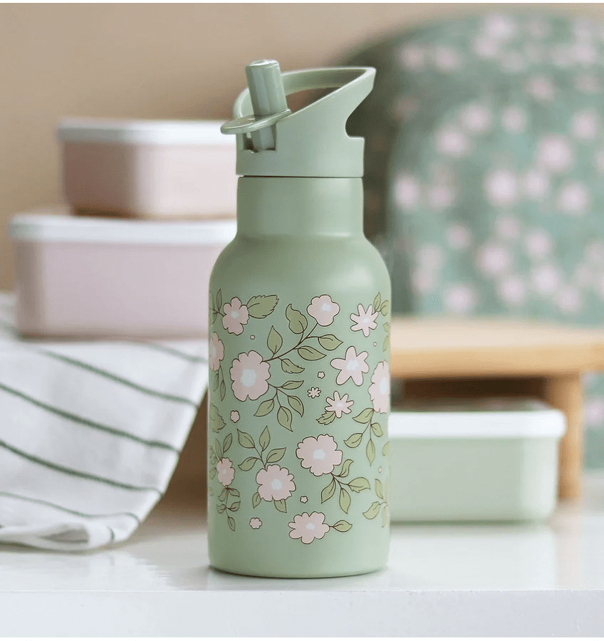 rvs drinkfles bloesems salie groen 350ml