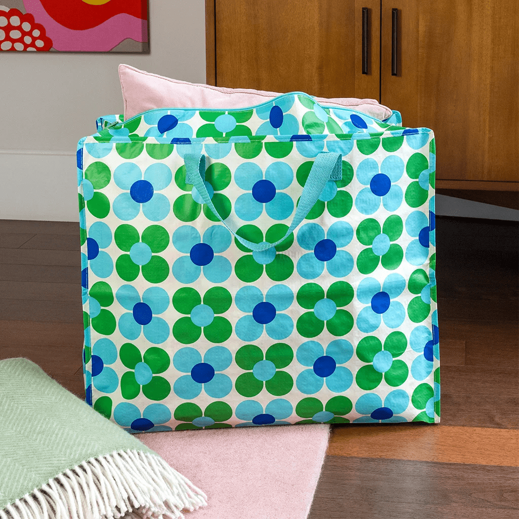 jumbo bag blue and green daisy
