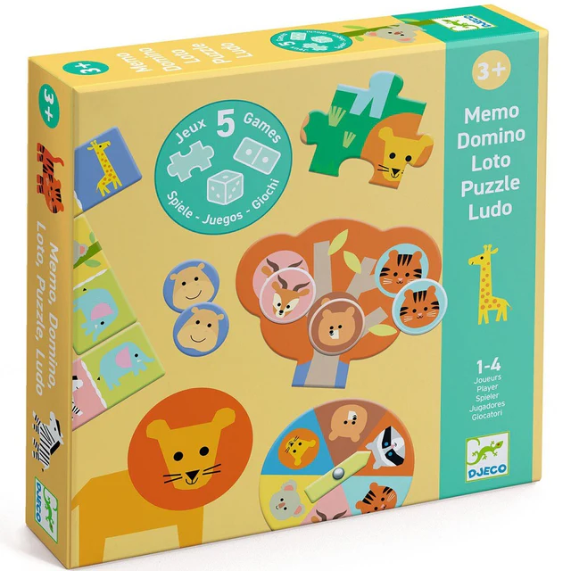 5 spellen wilde dieren memo, domino, loto, puzzle, ludo