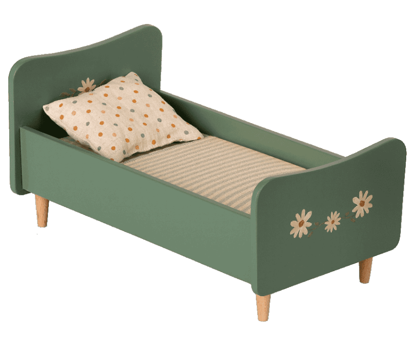 maileg wooden bed mini, green
