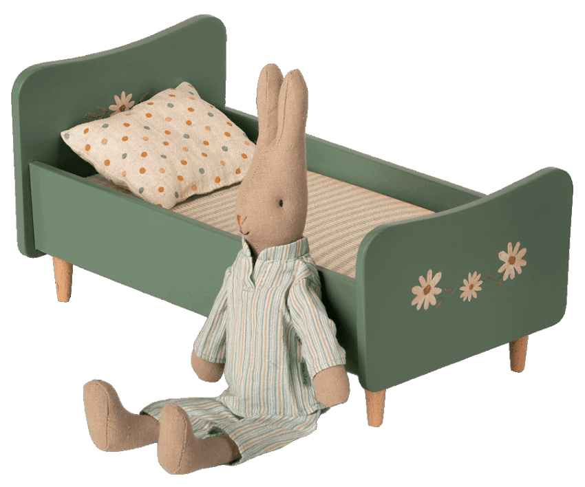 maileg wooden bed mini, green