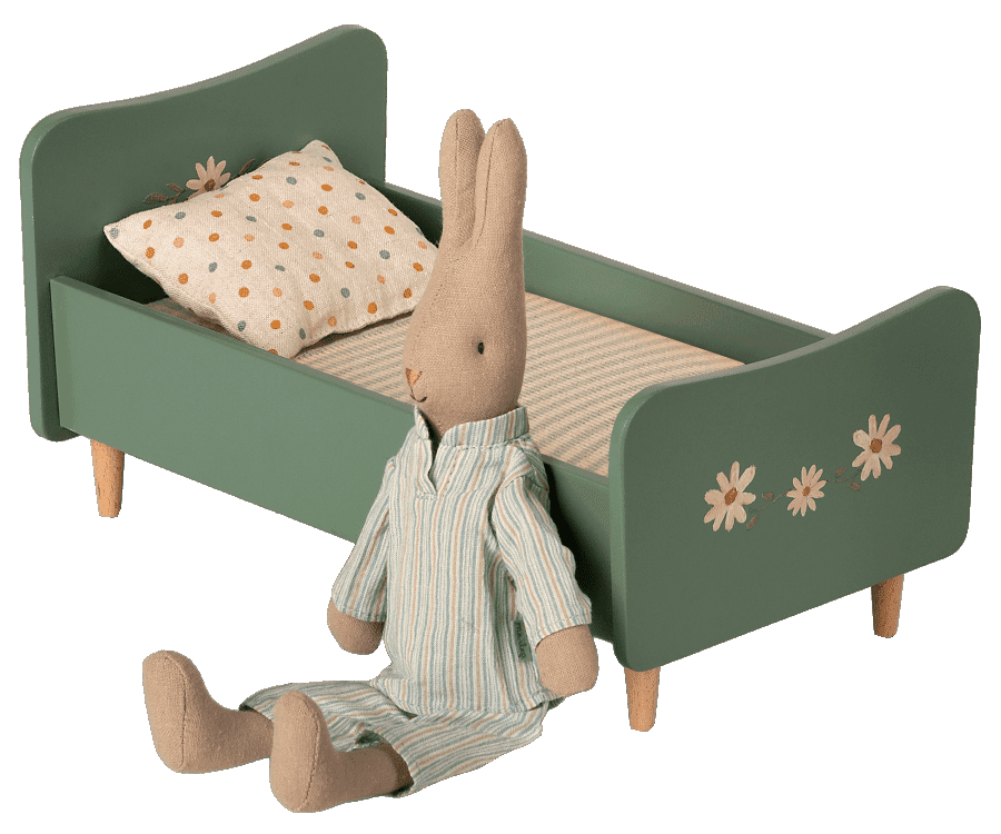 maileg wooden bed mini, green