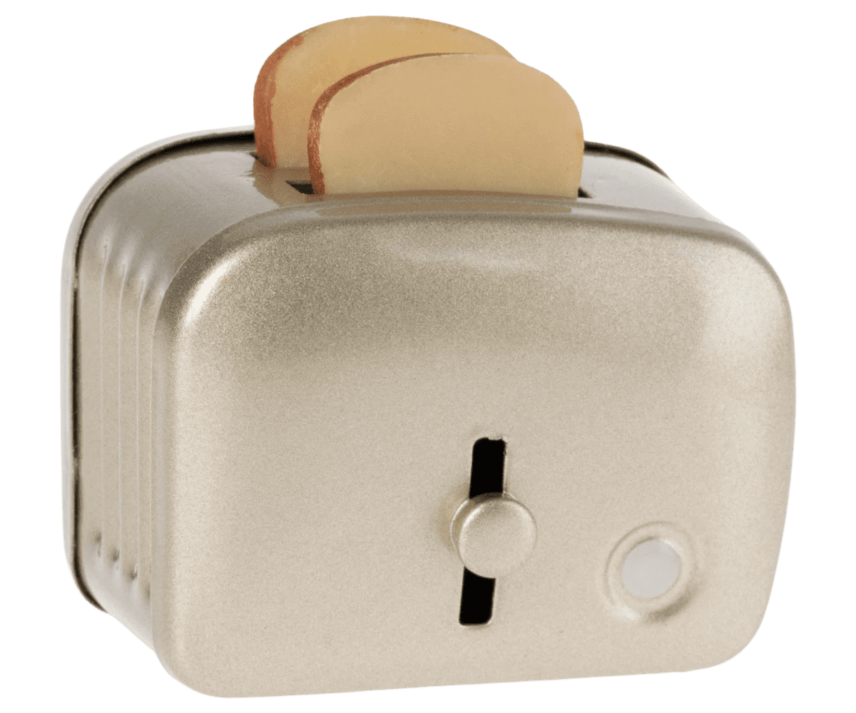 maileg miniature toaster & bread silver