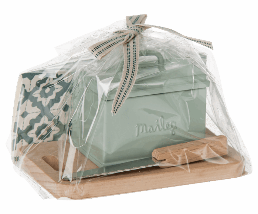 maileg miniature bread box with utensils