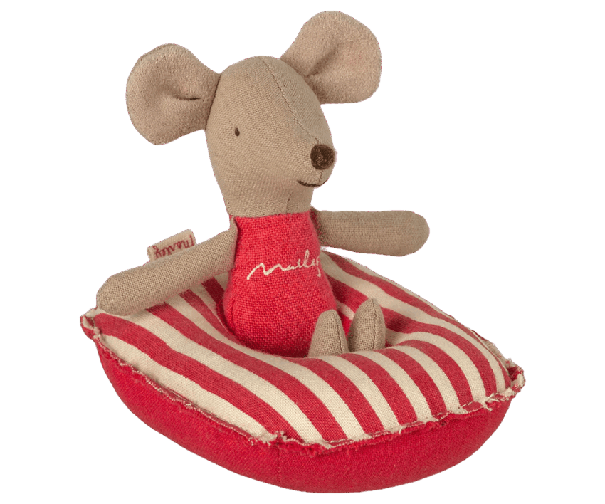 maileg rubber boat, small mouse red stripe