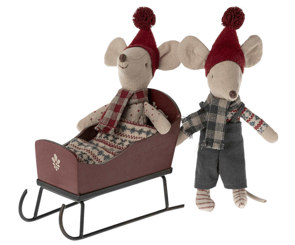 maileg sleigh, mouse red