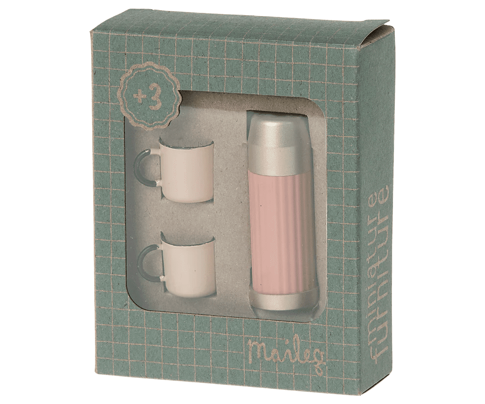 maileg thermos & cups mouse soft coral