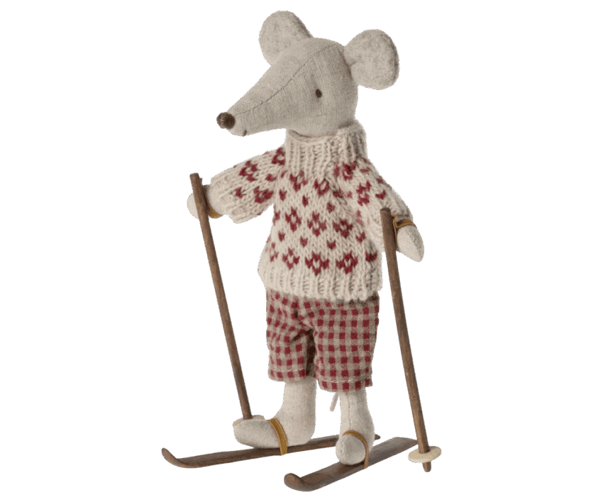 maileg ski and ski poles, mum & dad mouse