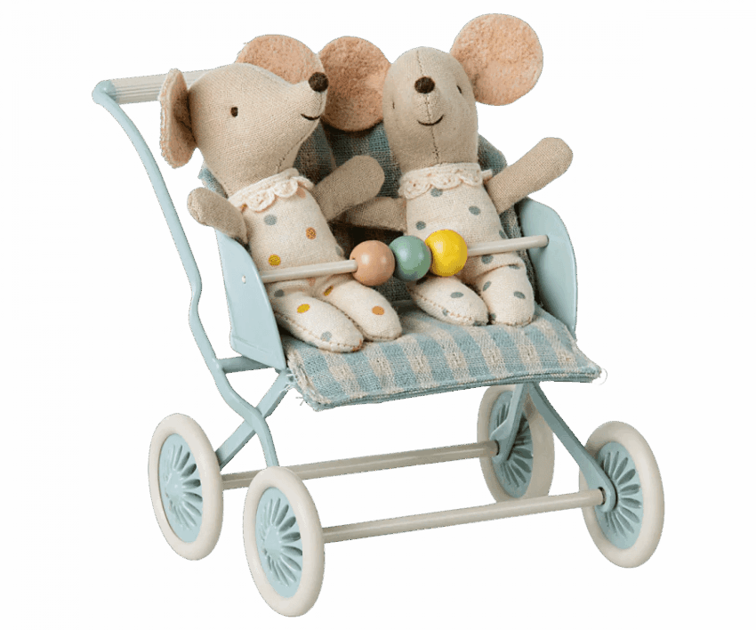 maileg stroller, baby mouse mint