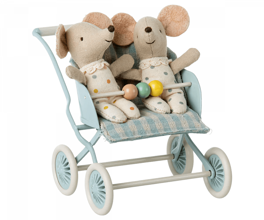 maileg stroller, baby mouse mint