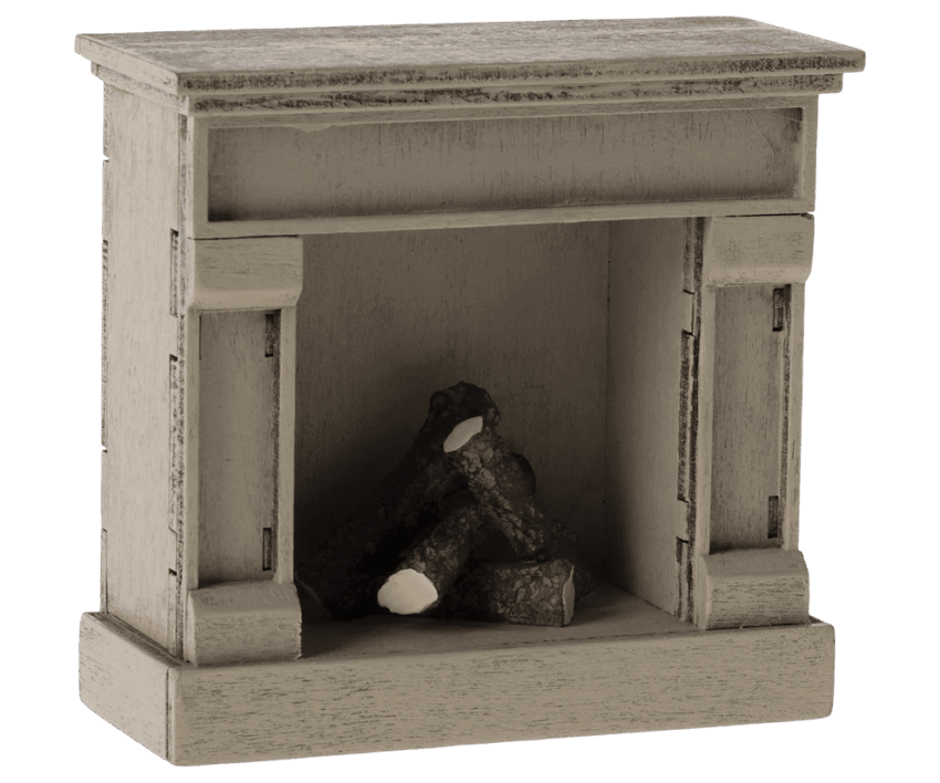 maileg miniature fireplace with light off white