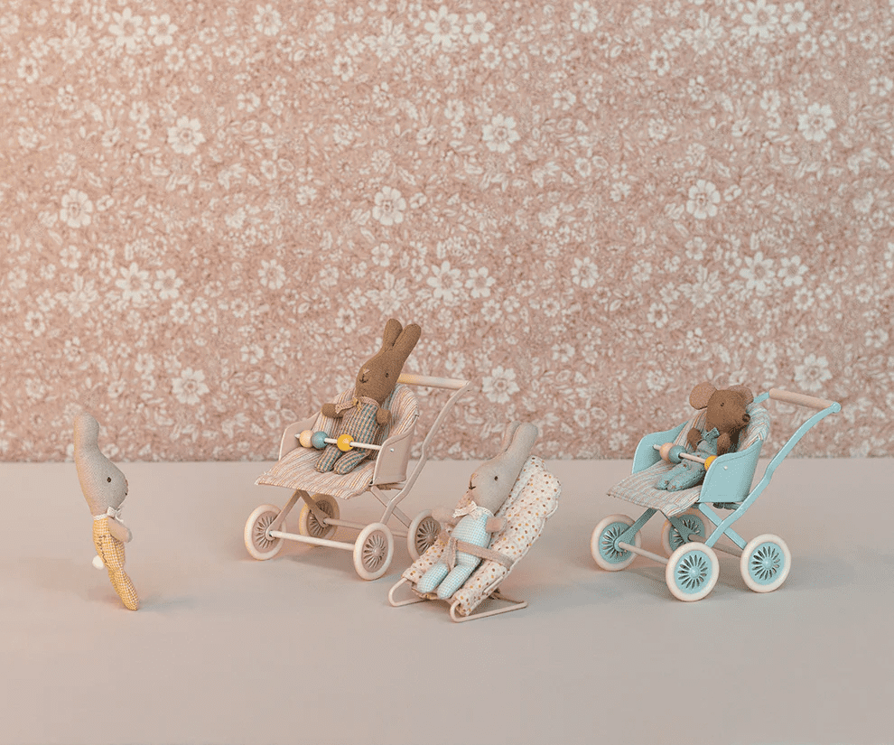 maileg stroller, baby mouse rose
