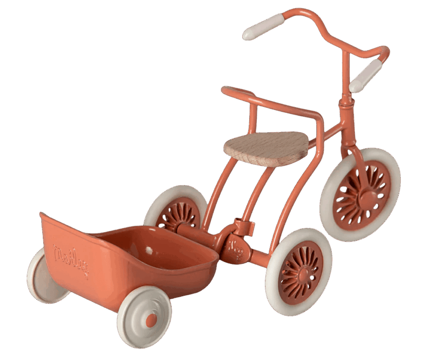 maileg tricycle hanger, mouse coral