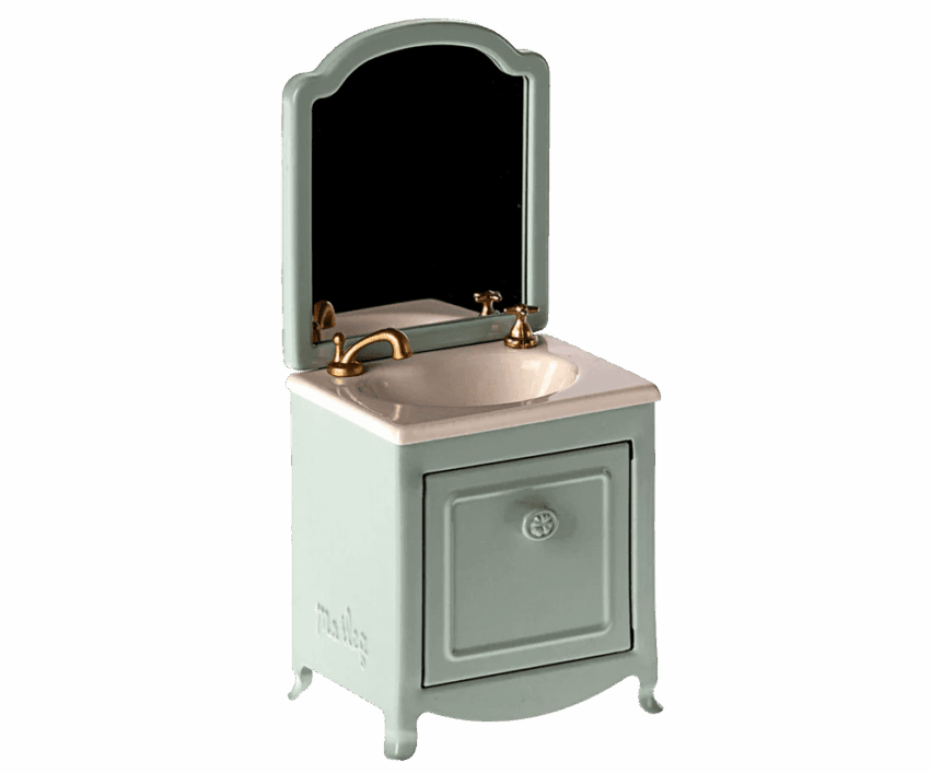 maileg sink dresser with mirror, mint