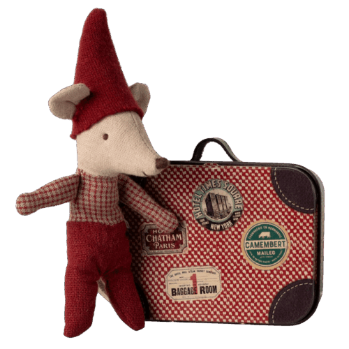 maileg christmas mouse, baby in suitcase