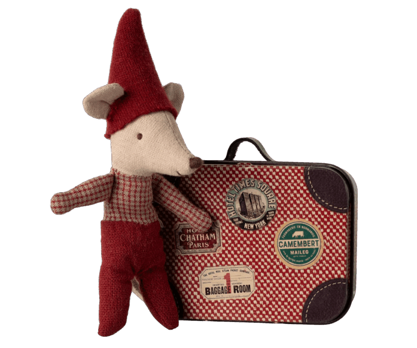 maileg christmas mouse, baby in suitcase