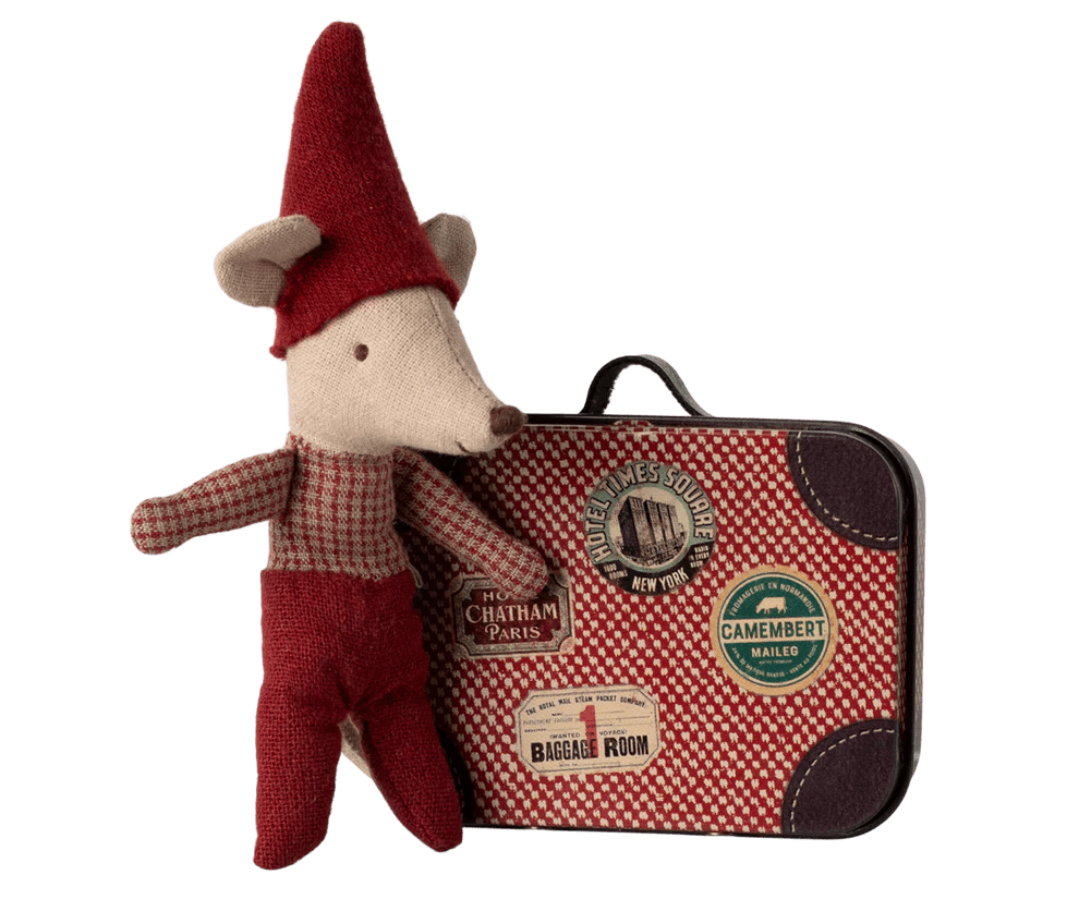 maileg christmas mouse, baby in suitcase