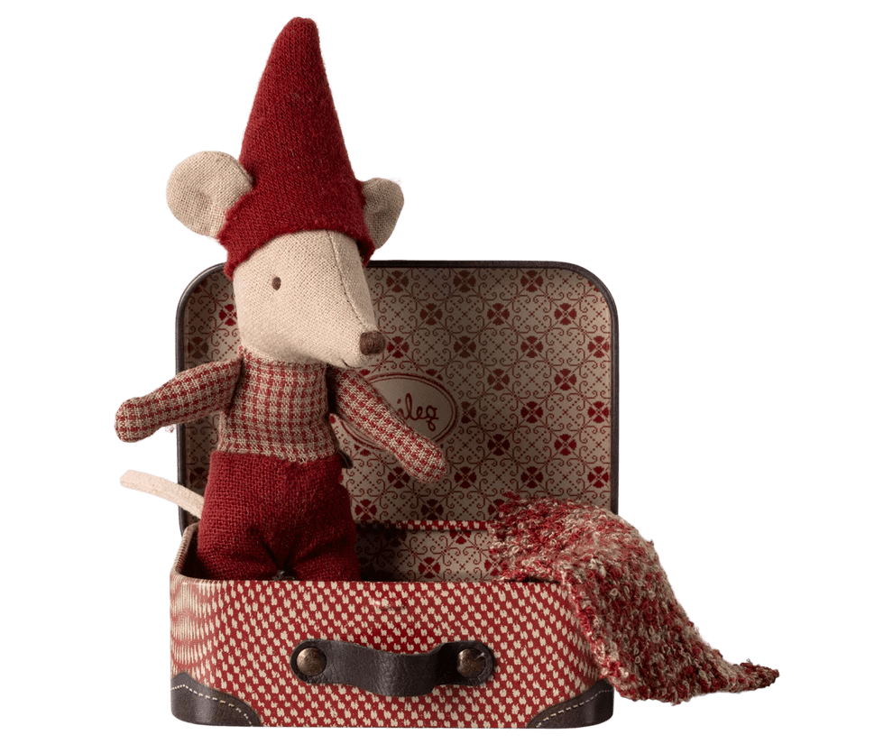maileg christmas mouse, baby in suitcase