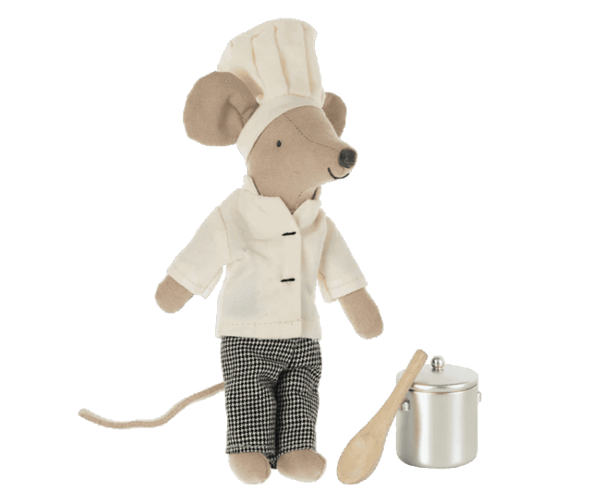 maileg chef mouse with soup pot and spoon