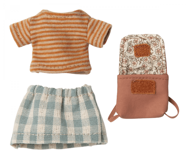 maileg tricycle mouse, big sister with backpack old rose
