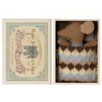 maileg sleepy/wakey baby mouse in matchbox blue