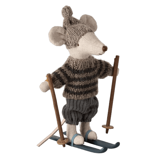 maileg winter mouse with ski set, big brother grey