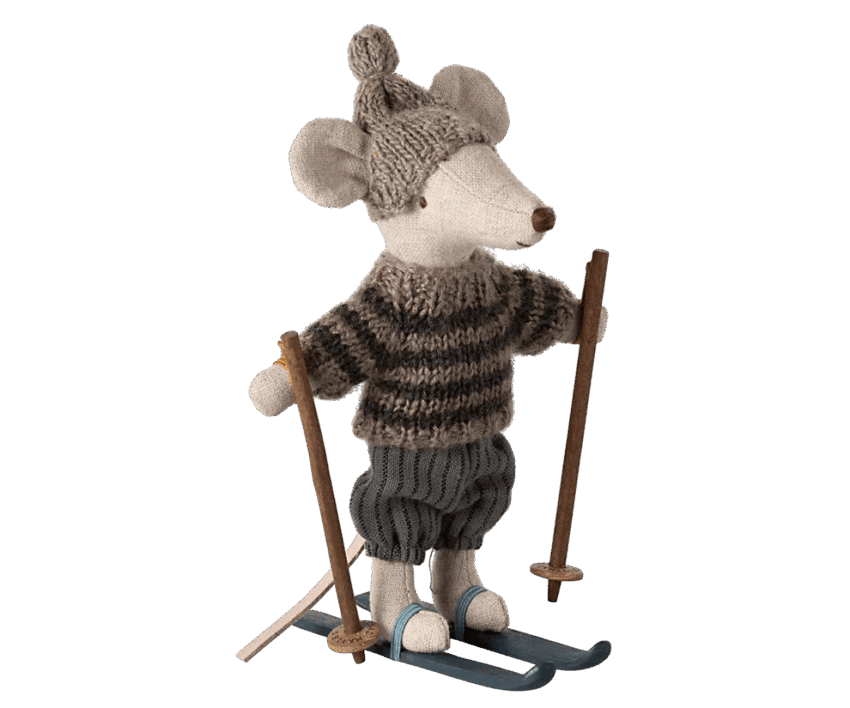 maileg winter mouse with ski set, big brother grey