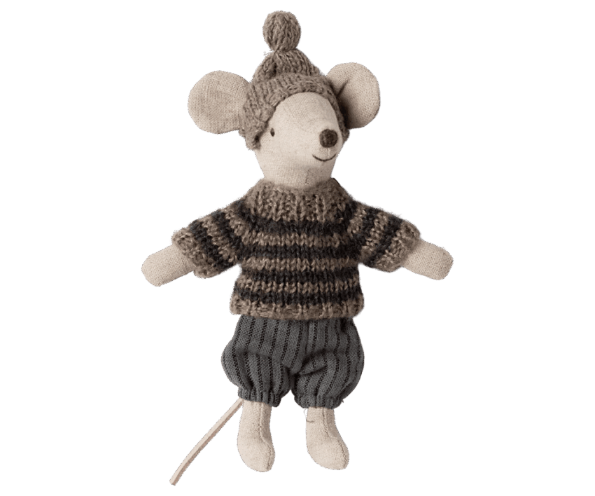 maileg winter mouse with ski set, big brother grey