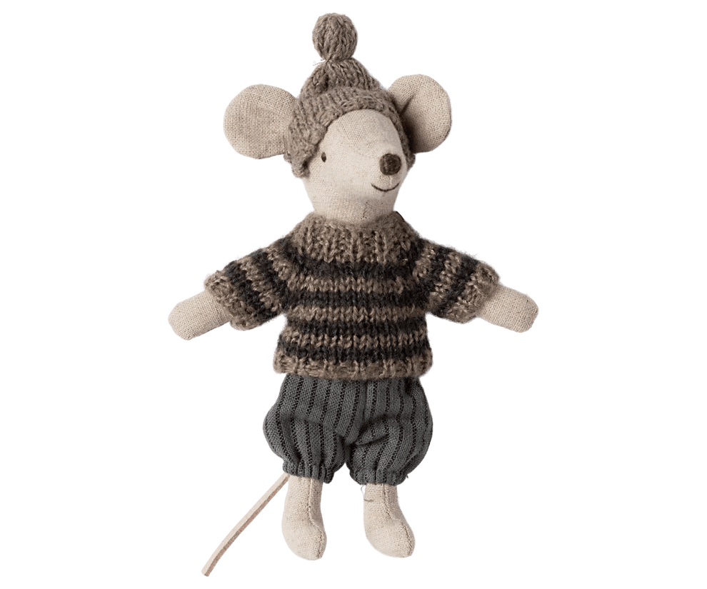 maileg winter mouse with ski set, big brother grey