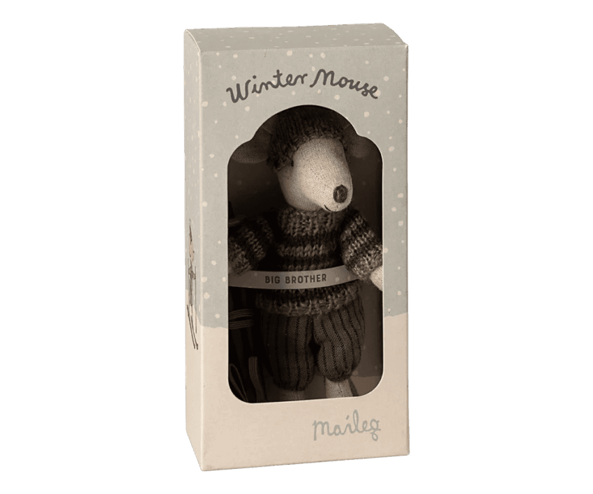 maileg winter mouse with ski set, big brother grey