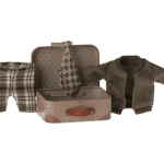 maileg jacket, pants and tie in suitcase, grandpa mouse