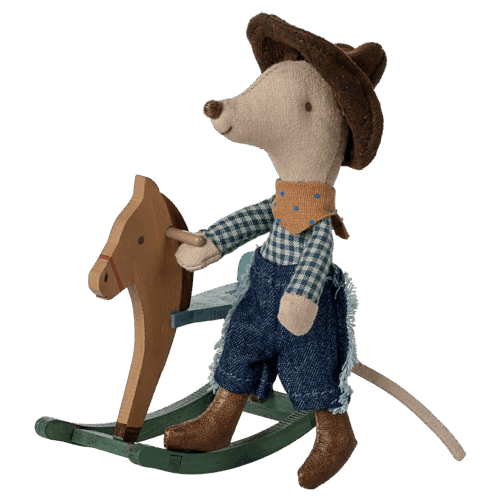 maileg cowboy mouse on rocking horse, little brother