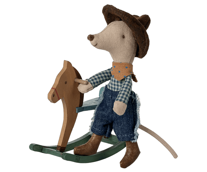 maileg cowboy mouse on rocking horse, little brother