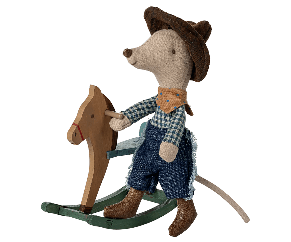maileg cowboy mouse on rocking horse, little brother