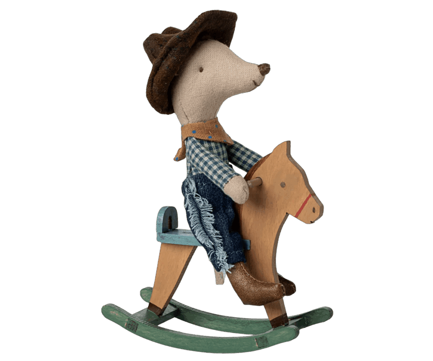 maileg cowboy mouse on rocking horse, little brother