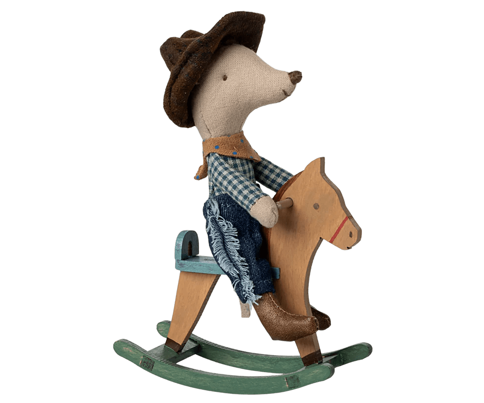 maileg cowboy mouse on rocking horse, little brother
