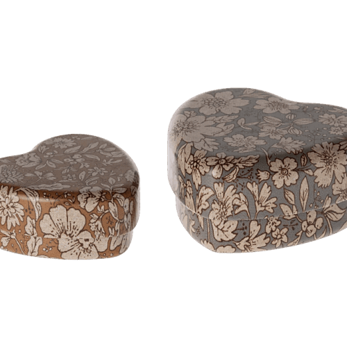 maileg metal heart box, 2 pcs set blue/ocher blossom