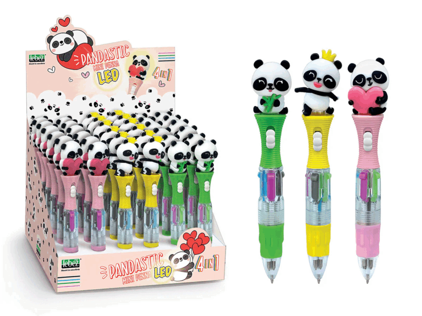 4 kleuren balpen panda met licht 3 assorti
