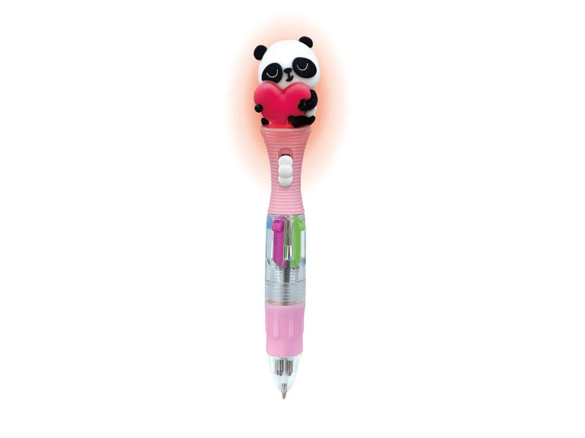 4 kleuren balpen panda met licht 3 assorti