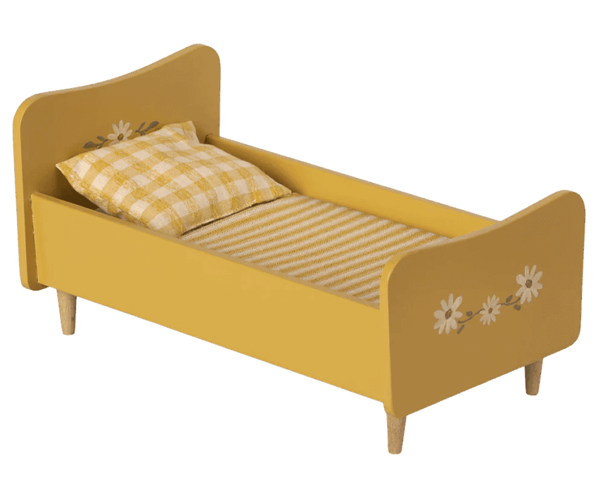 maileg wooden bed mini, yellow