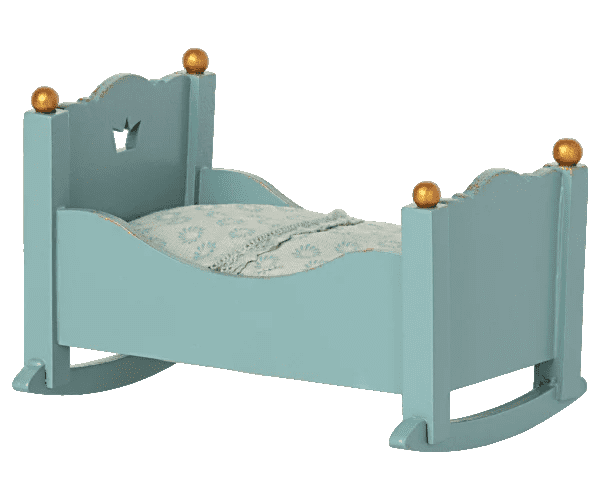 maileg cradle baby mouse blue