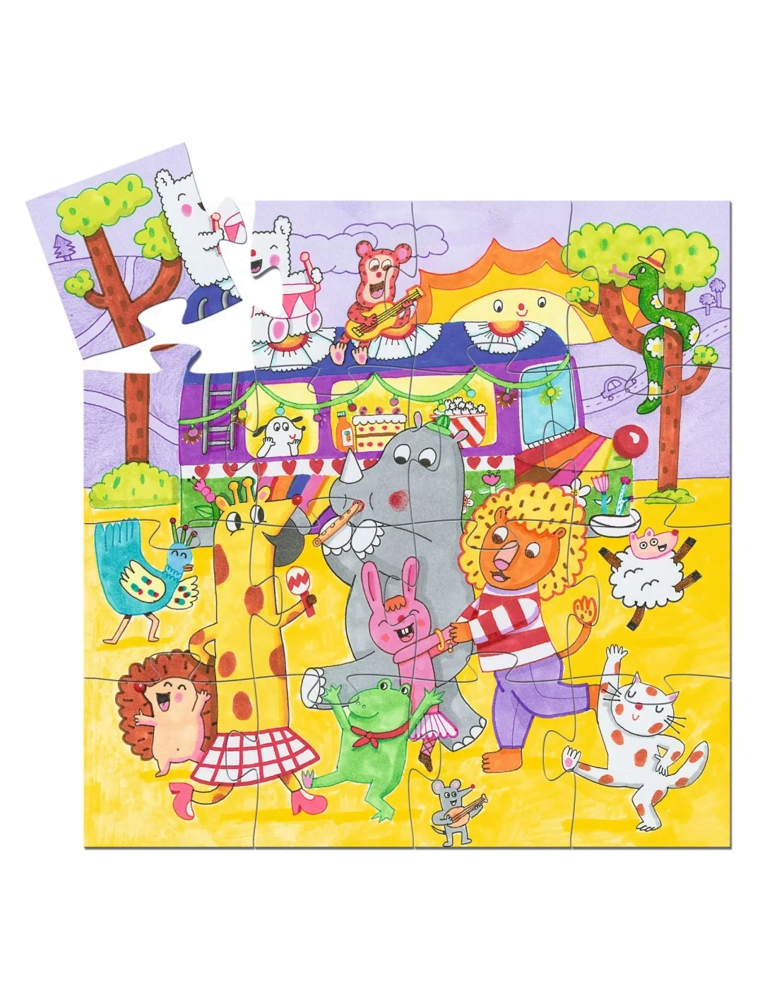 djeco silhouette puzzel regenboog bus 16 pcs