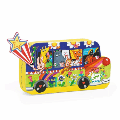 djeco silhouette puzzel regenboog bus 16 pcs