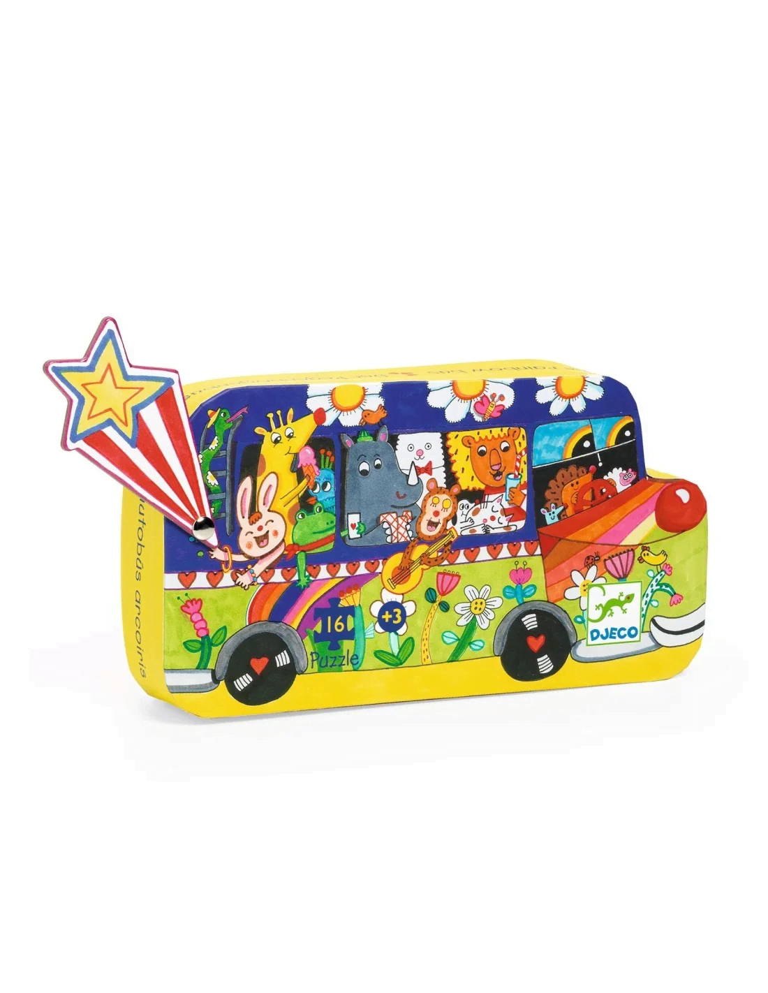 djeco silhouette puzzel regenboog bus 16 pcs