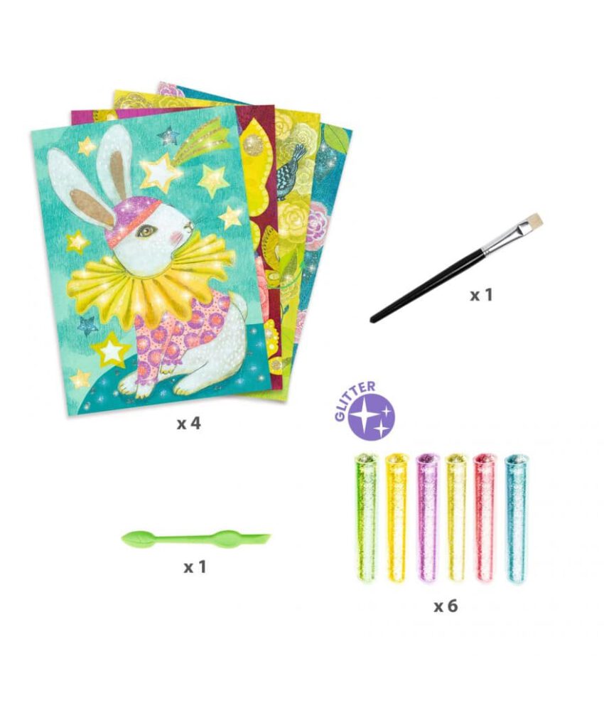 djeco glitter schilderijtjes carnaval van dieren