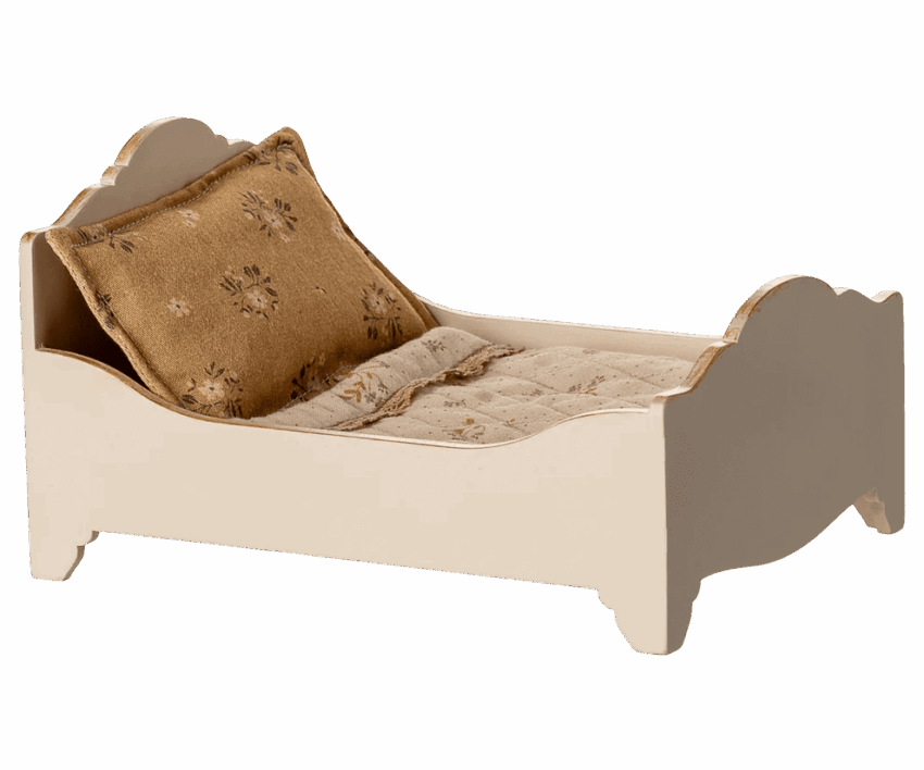 maileg wooden bed, mouse off white 16cm