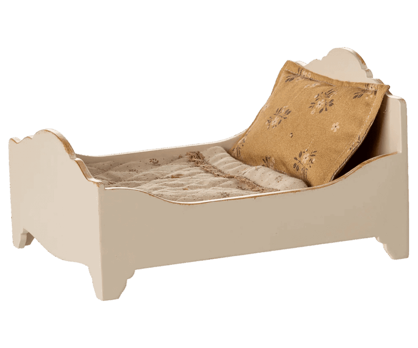 maileg wooden bed, mouse off white 16cm