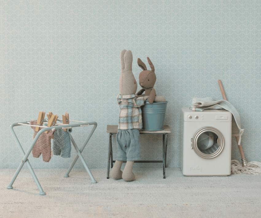 maileg rabbit, micro brown blue knitted suit