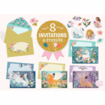 djeco verjaardagsuitnodigingen & stickers prachtige dieren! 8st