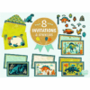 djeco verjaardagsuitnodigingen & stickers croc, dino, rock! 8st